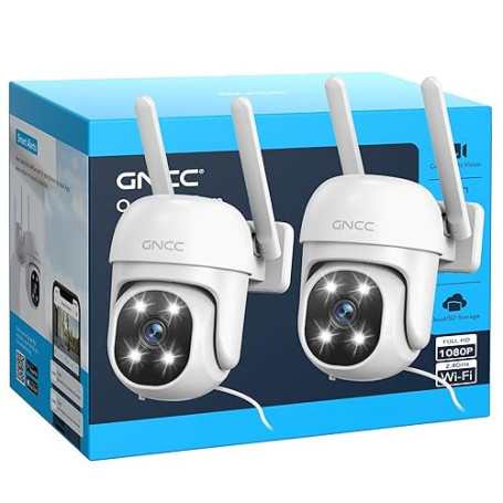 GNCC GK2 Pack de 2 Caméras de Surveillance WiFi Extérieures 1080P, PTZ 360°, Vision Nocturne en Couleur, Suivi de Mouvement, Ala