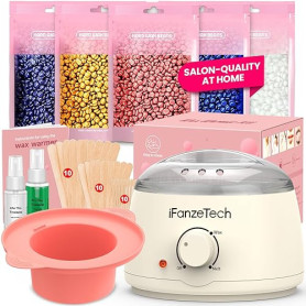 Chauffe Cire Epilation Kit épilation Cire: Inclure 500g Perle, 30 Spatules, 2 Huiles de Traitement et Silicone Bol, Facile Netto