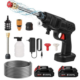 Nettoyeur Haute Pression sans Fil 60 Bar, 300W Nettoyeur Haute Pression à Batterie, Pistolet à Eau pour Lavage De Voiture avec B