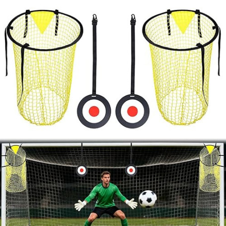 Jonuin Filet de Cible de Football, Lot de 2 Filet de But de Football avec 2 Cible Suspendue, Top Bins Filets Cible But Footballs