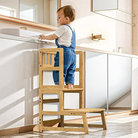 COSYLAND Tour d’Observation Montessori pour Enfant – Chaise d’Apprentissage Bébé Sécurisée, Tabouret en Forme Nuage Antidérapant
