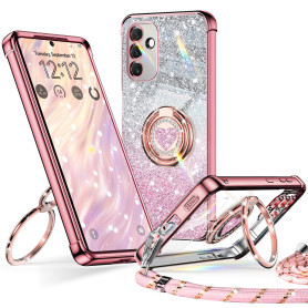 XYZ Coque pour Samsung Galaxy A54 5G Con Cordon, Mignonne et Luxueuse, Double Anneau Motif Cœur d'amour pour Femmes et Filles, P