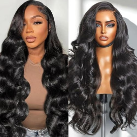 Junemet 32 Pouces Perruque Femme Naturelle Brésilien Densité 200% 13x4 Body Wave Lace Wig Perruque bouclée femme Glueless Lace W