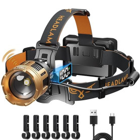 LEKIA Lampe Frontale LED Ultra Puissante, Rechargeable Camping Lampe Frontale 100000LM avec Détecteur de Mouvement, 7 Modes Zoom