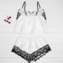 KOEMCY Ensemble Pyjama Femme Bretelles Satin Vêtements de Nuit Sexy Caraco Short Dentelle Tenue Élégante Robe de Nuit Confortabl