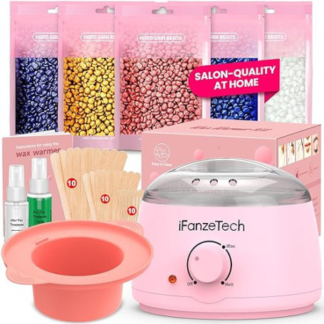 Chauffe Cire Epilation Kit épilation Cire: Inclure 500g Perle, 30 Spatules, 2 Huiles de Traitement et Silicone Bol, Facile Netto