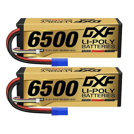 DXF Batterie LiPo 4S 6500mAh 15.2V 140C EC5 - Lot de 2 Packs RC Haute Performance pour Voiture 1/8 1/10 Buggy Truggy Monster Tru