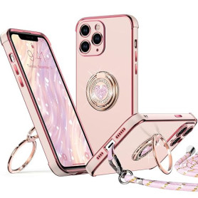 XYZ Coque pour iPhone 11 Pro Max, avec Double Anneau de Support Cœur, avec Lanière pour Filles et Femmes, Coque de Protection de