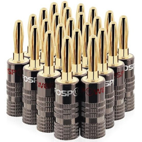 FosPower - Fiches Bananes Premium - Connecteur Plaqué Or 24K et Double Vis - Prise Jack Banane pour HiFi - Haut-Parleur, Câble E