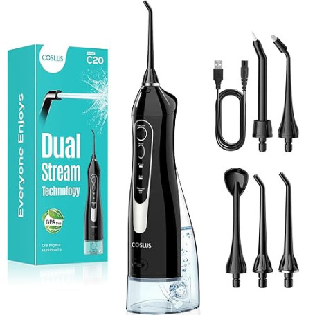 COSLUS C20 Jet Dentaire Hydropulseur Portable 300 ML Sans Fil Irrigateur Dentaire Hydropulseur Dentaire Double Débit d'eau Water