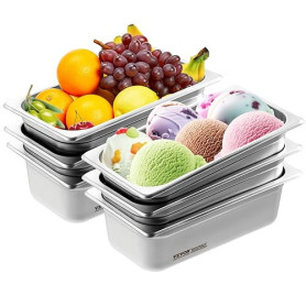 VEVOR Bac Gastronorme GN 1/3 Lot de 6, Récipient Inox pour Bain-marie 0,8 mm d'Épaisseur, Bac Inox Alimentaire 10 cm Profondeur,