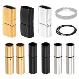ZWWOGE 9 Set de Fermoirs Magnétiques pour Bracelets DIY (Rectangulaire & Cylindrique) - Or, Blanc, Noir & Gunmetal en 3mm/4mm -