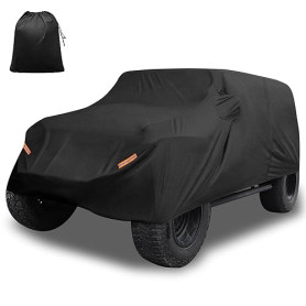 X AUTOHAUX Bâche Voiture Housse Protection Externe Imperméable Tous Météo 210D Oxford Tissu Noir pour Jeep Wrangler JK JL 4 Port