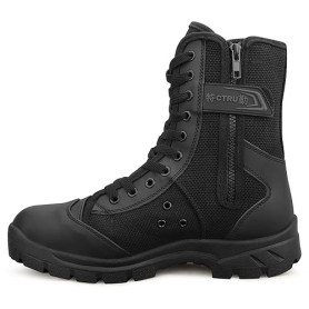 QUNLON Hommes Bottes Militaires Noires Rangers Militaire Homme Bottes Moto Homme Bottes de Combat avec Zip Latéral Botte Airsoft
