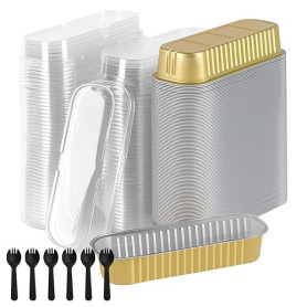 MUKSEUT Lot de 100 mini moules à pain rectangulaires en aluminium avec couvercles et cuillères pour mariage, anniversaire, pique