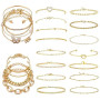 JSTHHTT 24 Pièces Bracelet Femme Layered Or, Bracelet Femme Or, Bijoux Acier Inoxydable Femme, Réglable, Bracelet Chaîne Empilab