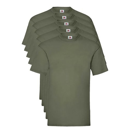 Fruit of the Loom Pack of 5 Valueweight Men's T-Shirt + Web-Textilien24 Fabric Bag - S M L XL XXL 3XL 4XL 5XL - Various Colour S