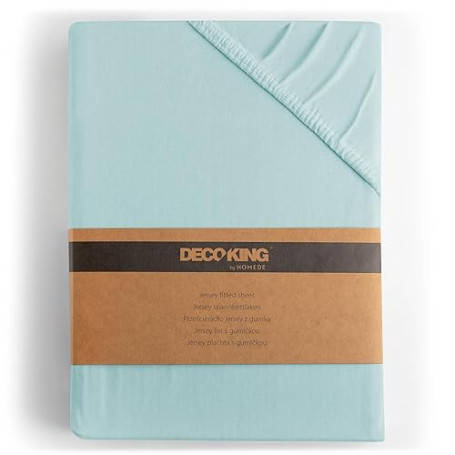 DecoKing Drap-Housse 200x220-220x240 cm 100% Coton Peigné Jersey Doux Drap Housse 200x220cm - 220x240cm Bleu Clair Amber
