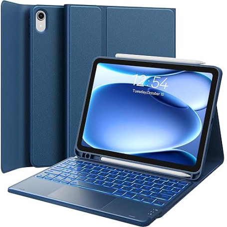 Earto Clavier iPad 11 A16(2025) /10eme Generation 2022, Coque Clavier iPad 10eme Generation avec Touchpad, Eclairage 7 Couleurs,