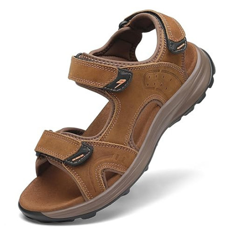 FLARUT Hommes Sandales d'été Chaussures de randonnée Trekking Outdoor Sport Cuir Plage Orteils Ouverts Sportives Décontractées