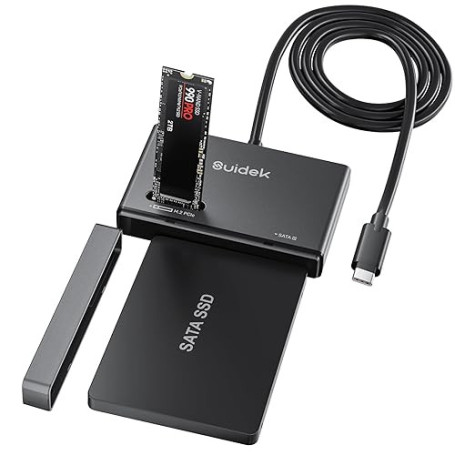 SUIDEK Adaptateur SSD M.2 NVMe, Lecteur de Disque Dur Type-C 10Gbps vers M2 et SATA, Boîtier SSD Externe PCIe NVMe pour Toutes L