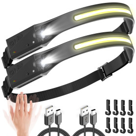 UNBON Lampe Frontale LED Ultra Puissante, Lampe Frontale Rechargeable USB C avec 5 Modes d’Éclairage, Détecteur de Mouvement, IP