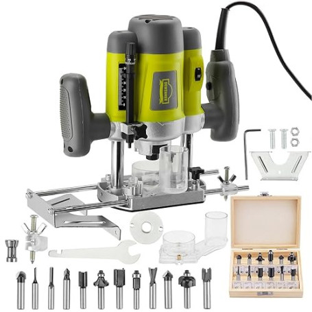 Défonceuse affleureuse électrique, Dewinner à Bois 1200W, profession plastifieuse avec Accessoires Coffret de 12 Fraises à défon