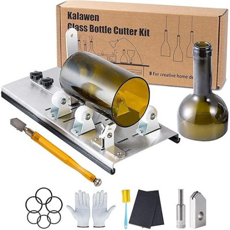 Kalawen Kit de coupe pour bouteille en verre réglable Outil de bricolage, ensemble de machine de découpe en acier inoxydable pou