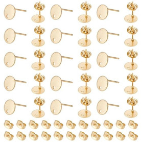 UNICRAFTALE 100 pièces 8mm 304 boucles D'Oreilles en Acier Inoxydable Résultats Plat Rond Oreille Goujon Doré Composants pour Fe