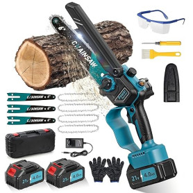 Mini Tronconneuse a Batterie 8000mAh, 6 Pouces 1000W Tronconneuse Electrique Sans Fil Brushless avec Graisseur Automatique, Elag