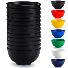 Berglander Bols en plastique noir Set 12 pièces 750ml, bol de ramen réutilisable, bols à soupe, bol de céréales pour adulte, enf