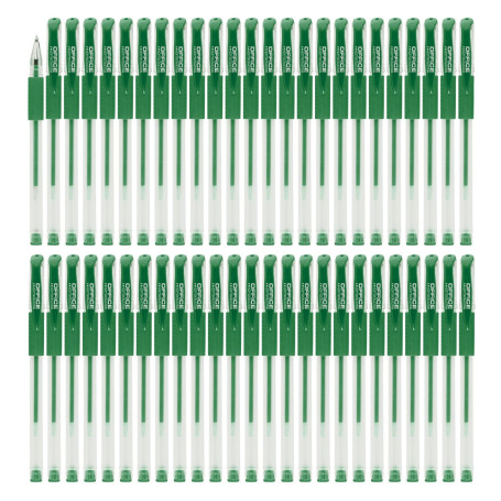OFFICER PRODUCTS Lot de 50 stylos à bille gel - Couleur de l'encre gel : vert - Diamètre de la boule : 0,5 mm - Stylo gel - Encr