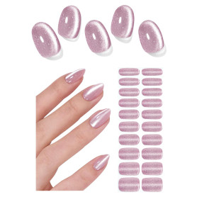 Œil de chat rose Autocollant Ongle Gel UV, 20pcs Film pour Ongles Autoadhésif Pour Nail Art