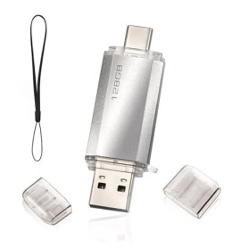 Clé USB C 128GB 2-en-1 Dual Connector OTG 128GB Type C Metal Flash pour Smartphone/TV/PC MacBook Pro(Argent)