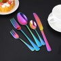 Andibro Lot de 5 couverts arc-en-ciel multicolores en acier inoxydable avec couteaux, fourchettes et cuillères - Poignée ronde -