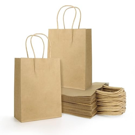 Lot de 40 Sacs Marrons Cabas en Papier Kraft avec Poignées, Cadeaux en Papier Petits sacs de Transport, sacs de Fête pour la Nou