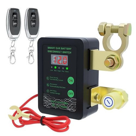 Disjoncteur de Batterie Sans Fil avec LED Affichage, Coupe Circuit Batterie 12V 24V Télécommande, Interrupteur D'arrêt Automatiq
