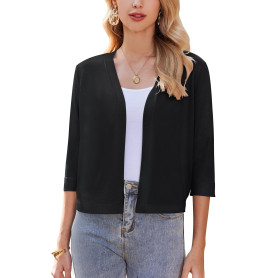 ZEAGOO Boléro Festif Élégant Cardigan Court Boléro Veste Manches 3/4 Élégant Veste Ouvert Devant Cardigan Casual Solid Top S-XXL