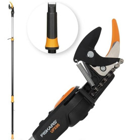 Fiskars Coupe-Branches Multifonctions Télescopique, pour Bois vert et Rameaux, Revêtement antiadhésif, Lame en acier/manche en a