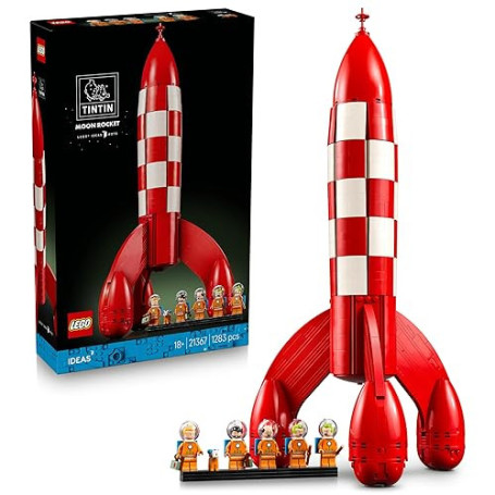 LEGO Ideas La Fusée de Tintin - Maquette de Navette Spatiale pour Adulte - Décoration de Bureau DIY avec 5 Minifigurines & Figur