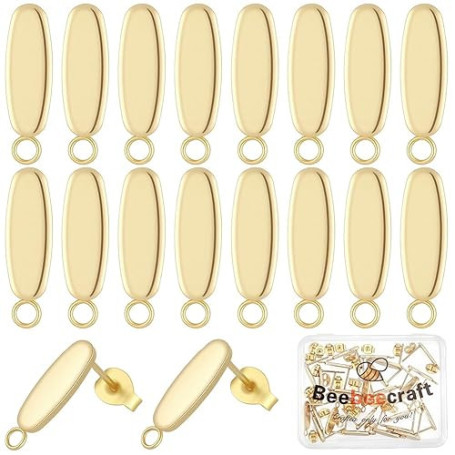 Beebeecraft Boucles d'oreilles à Clous en Acier Inoxydable 30 pièce avec Boucle Apprêts pour Boucles d'oreilles Ovales de 24mm P
