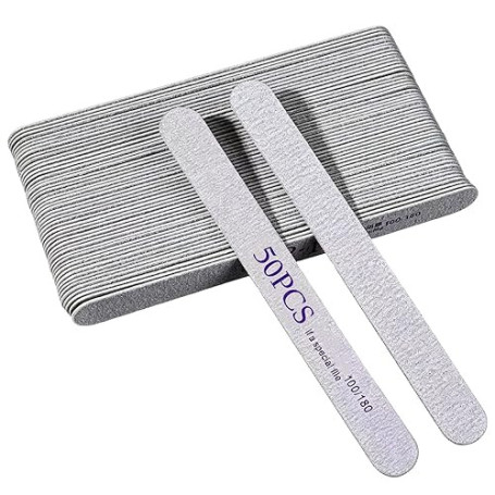 50 PCS Limes à Ongles Professionnelles 100/180 Double Face, Limes Lavables, Outil Manucure pour Ongles Gel Acrylique Naturels, A