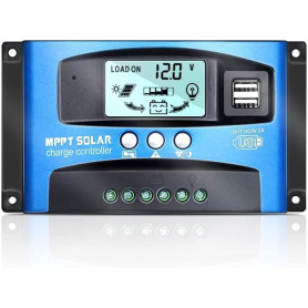 OOYCYOO MPPT 100A Contrôleur de Charge Solaire 12V 24V Auto, Régulateur Panneau Solaire 100A avec 5V Double Port USB et écran LC