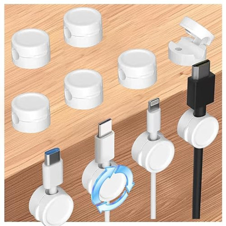 Rliocvhe 10 Pièces Magnetique Clips Câble, Supports de Câbles Totatifs à 360° Organisateur de Charge, Range Cable Bureau Managem