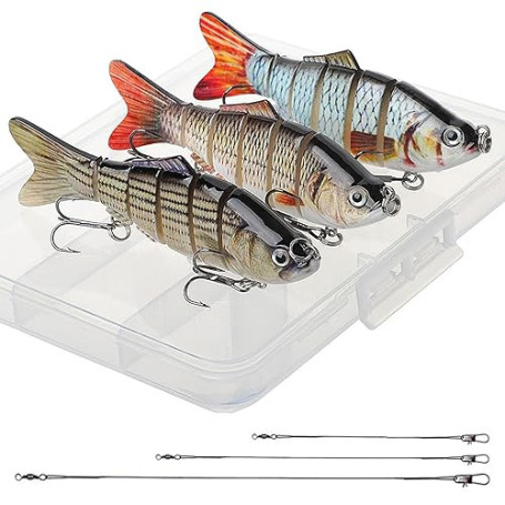 Realure Lot de 3 leurres pour brochet multiarticulés - 15 cm, 23 cm, 30 cm - Leurres de pêche 3D - Leurres coulants lents - Pour