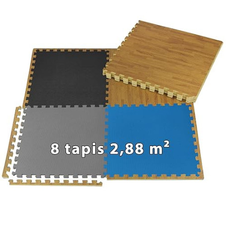 ALPIDEX 8 Pièces Tapis Protection Sol 60x60x1 cm Matelas Puzzle 2,88 m² EVA Caoutchouc Tapis Bordures Antidérapant Tatami Fitnes