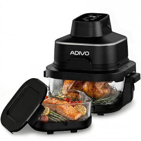 ADIVO Friteuse à Air fryer Verre 4L/1.5L,1500W Bol en Verre Visuel,Double Capacité,4 Modes de Cuisson,Sans Huile & Sans Revêteme