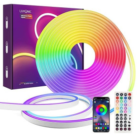 LUXONIC RGB Neon Ruban LED 10M, Bluetooth Etanche Bande LED Néon en Silicone avec Contrôle APP, Télécommande, Synchronisation de