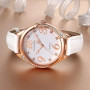 COMTEX Montre pour femme avec grand cadran blanc et strass et bracelet en cuir blanc (or rose)