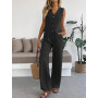 Fakanhui Ensemble 2 pièces en lin pour femme - Gilet d'été - Jambes larges - Pantalon d'affaires, loisirs, vacances, ensembles d